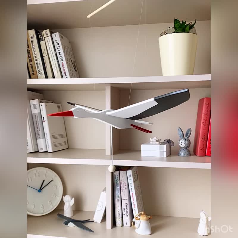 New baby symbol - Stork. Flying baby mobile. Nursery decor flying crib mobile - 玩具/玩偶 - 木头 白色