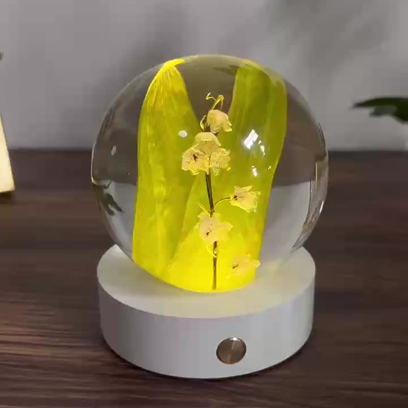 真花 \干燥花 白鈴蘭花永生花樹脂夜燈 - 摆饰 - 树脂 白色