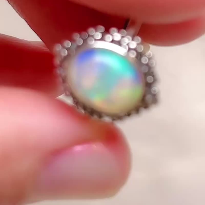 白日星月 蓝色奇幻白欧泊戒指 / 蛋白石 / 925纯银 / Opal - 戒指 - 宝石 