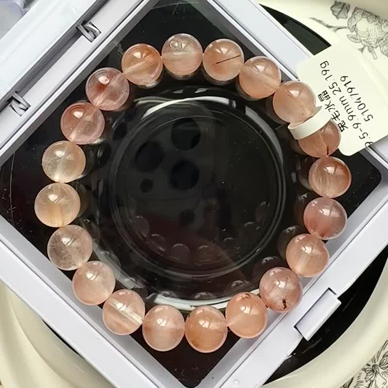 精品猫眼拉丝优雅温柔粉橘兔毛 9.5-9.9mm25.19g 满细丝星闪气质 - 手链/手环 - 水晶 橘色