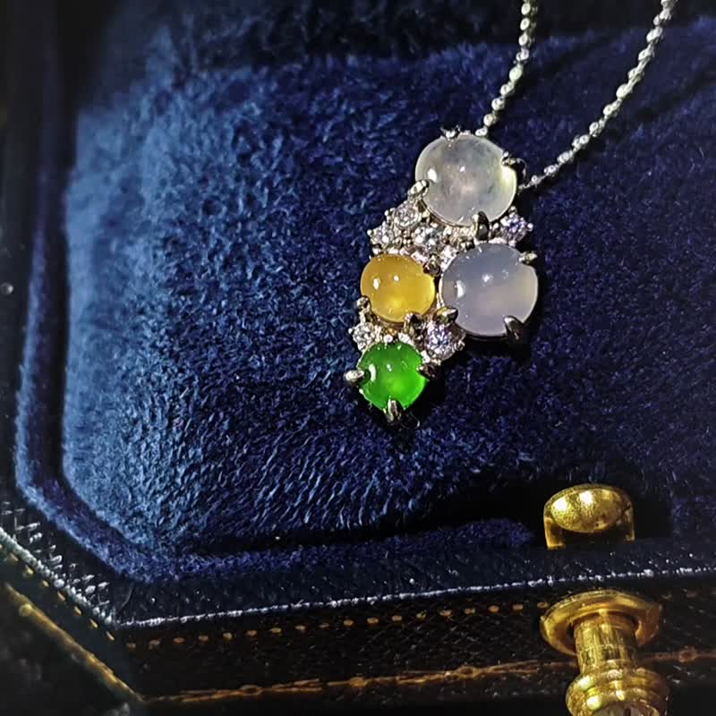 两用款•转好运|马卡龙彩虹多宝|缅甸A货翡翠纯银项链万用台 - 项链 - 玉石 