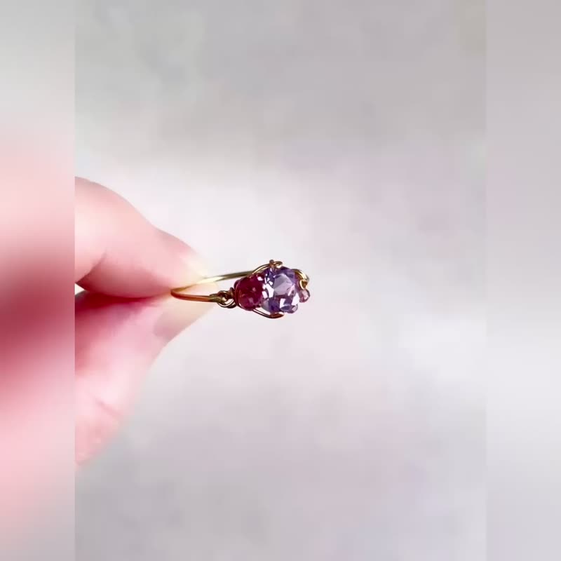 Marie's garden - 紫水晶与两款天然石的线戒 - 戒指 - 宝石 紫色
