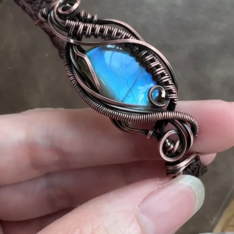 WW410 全手工编织 绕铜线 复古做旧 wire wrap 拉长石 手环 - 手链/手环 - 铜/黄铜 咖啡色