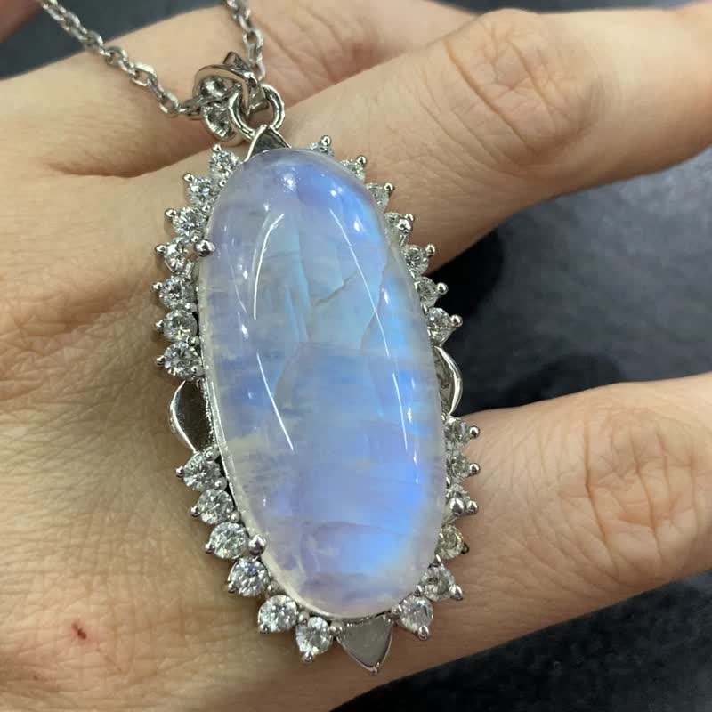 天然 月光石 吊坠 印度制 925纯银 - 项链 - 半宝石 