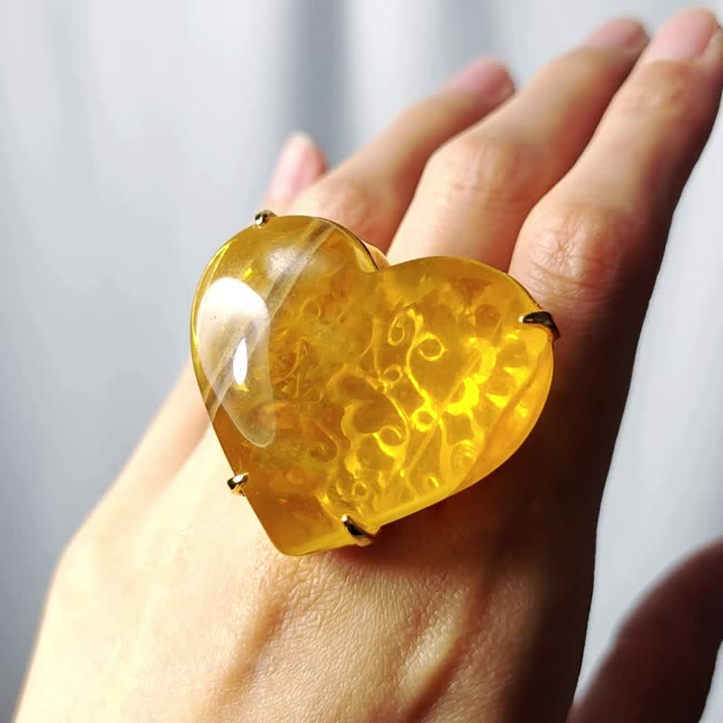 稀有顶级黄萤石 心想事成 招财 大宝石戒指 内径17.2mm 礼物 收藏 - 戒指 - 宝石 黄色