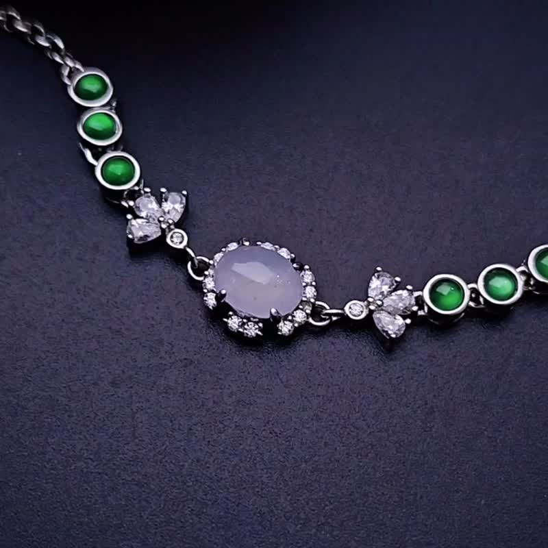 招财•贵人•桃花|梦幻冰紫•放光绿|A货翡翠纯银精致多颗手链 - 手链/手环 - 玉石 