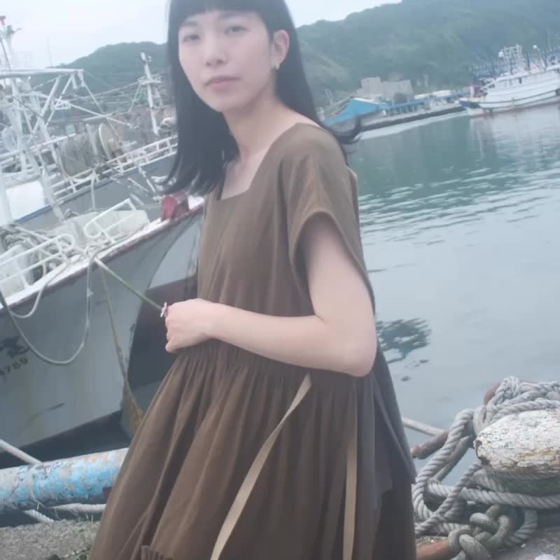 贝贝 |  洋装  莺茶 - 洋装/连衣裙 - 棉．麻 咖啡色