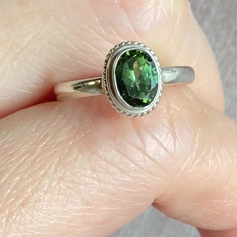 天然 切面 高端  碧玺 戒指 尼泊尔 手工制 925纯银 - 戒指 - 宝石 