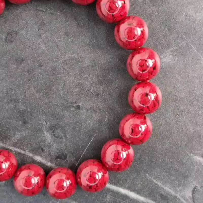 原矿晶体朱砂手珠 晶体砂手链 6mm 8mm 10mm 12mm - 手链/手环 - 半宝石 多色