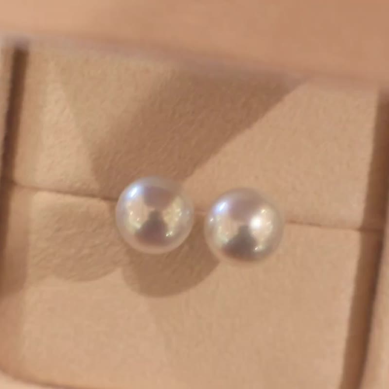 日本银蓝灰 Akoya 珍珠耳环。8.1-8.3mm 18k金 - 耳环/耳夹 - 珍珠 蓝色