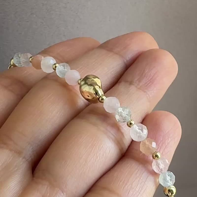 好孕来 | 月光石 粉晶 海蓝宝 橙月光石 水晶手链 礼物 - 手链/手环 - 水晶 粉红色