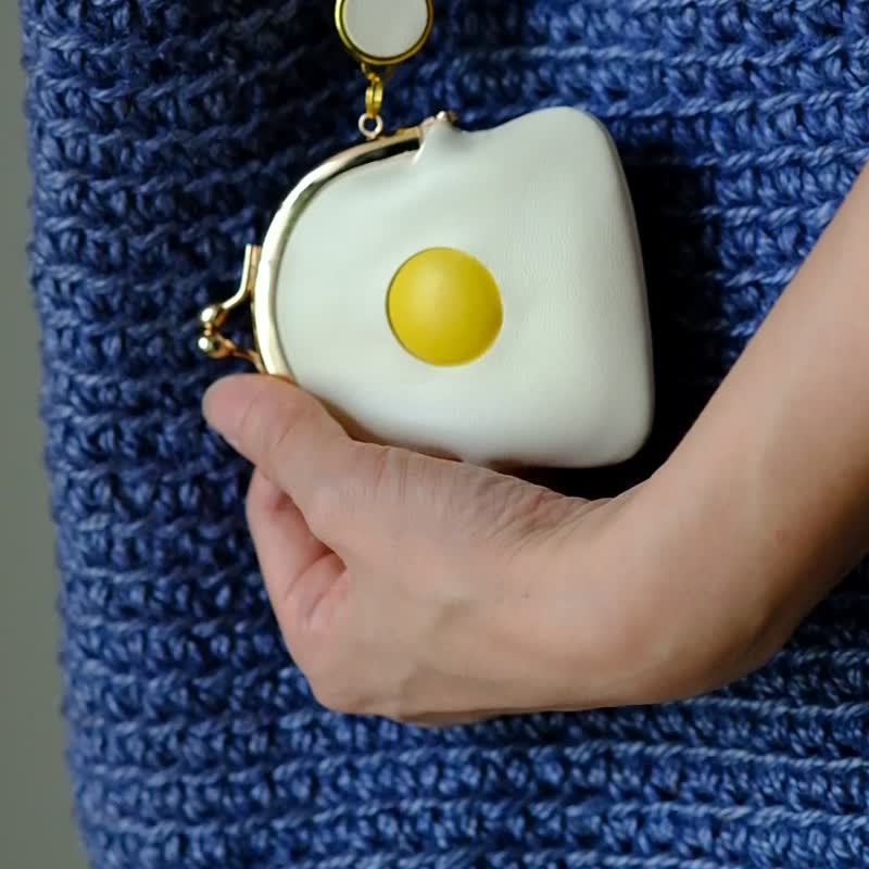 荷包蛋口金包【含拉扣与内里】 - 零钱包 - 真皮 白色