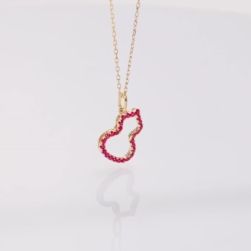 粉红蓝宝石称心如意葫芦彩色刚玉爱心红宝石 18k 金彩色蓝宝石项链 - 项链 - 宝石 红色