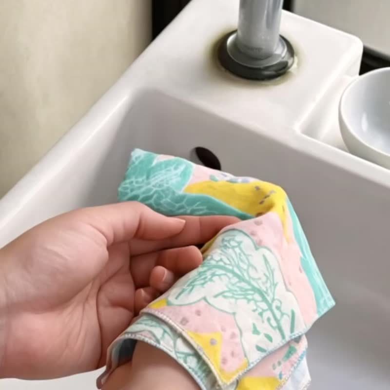 蕨印纯棉手帕- 亚洲猴脑鹿角蕨 | 手帕 擦手巾 吸水 纯棉 母亲节 - 手帕/方巾 - 棉．麻 蓝色