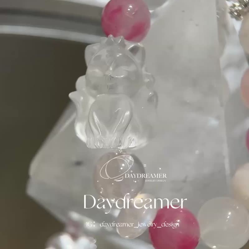 西柚粉果冻粉水晶蔷薇辉白水晶公主狐星星雪花幽灵蓝月光设计款手 - 手链/手环 - 水晶 粉红色