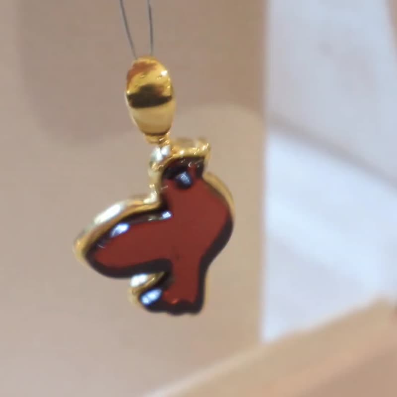 925 silver AMBER和平鸽子 吊坠项链 - 项链 - 宝石 金色