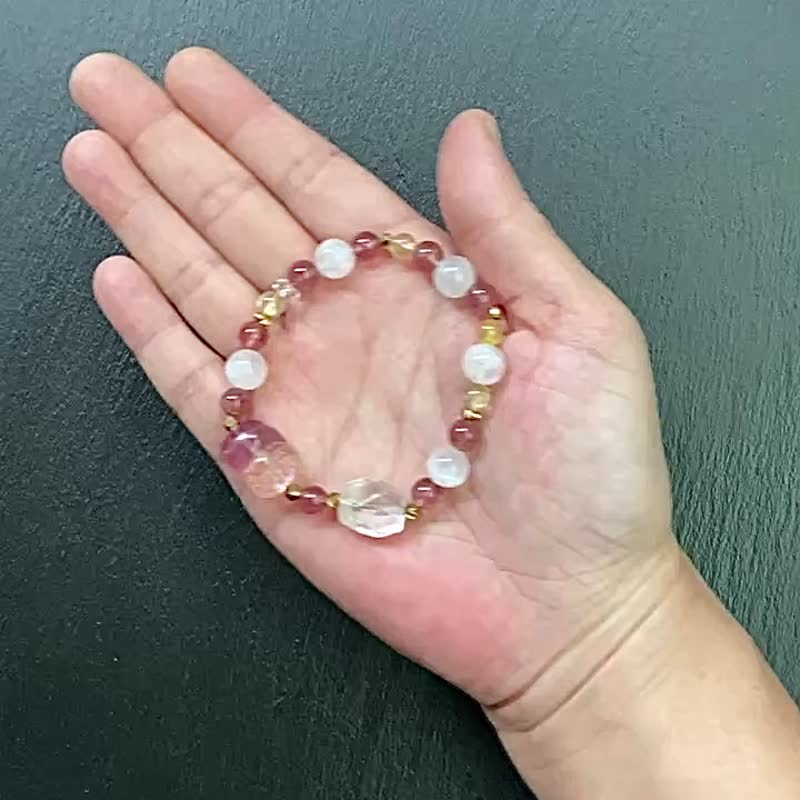 草莓晶 金发晶 奶油体蓝月光 白水晶 萤石貔貅 黄铜手链 定制化 - 手链/手环 - 水晶 