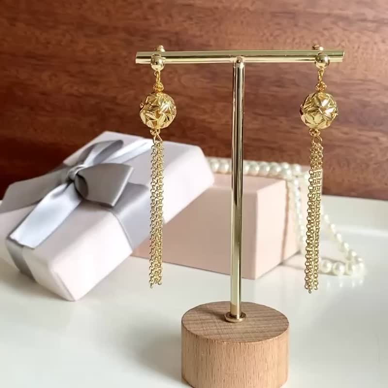18K金叶子球长耳环/婚礼新娘耳环/ 结婚耳环 - 耳环/耳夹 - 其他材质 金色