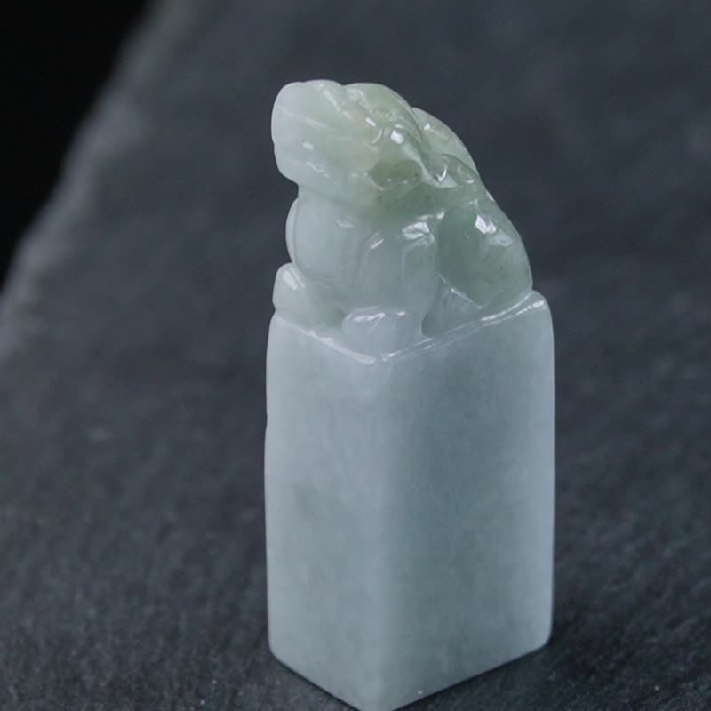 【招财神兽】飘绿翡翠貔貅玉印章 | 天然缅甸玉翡翠A货 | 送礼 - 印章/印台 - 玉石 绿色