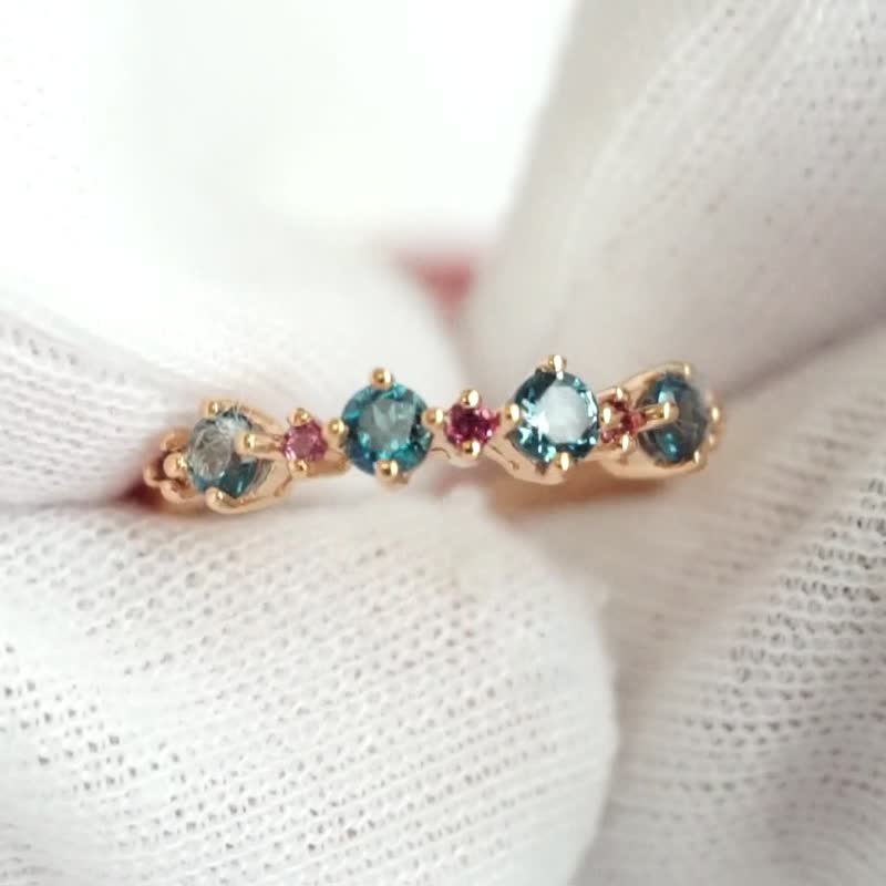 Natural London Topaz and Rhodolite  Silver Ring - 戒指 - 纯银 蓝色