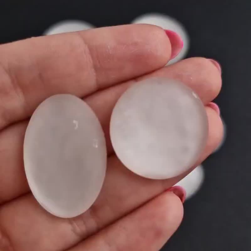 2 件玻璃手工 Lunasoft 凸圆形透明玻璃缎面凸圆形白色月亮 - 零件/散装材料/工具 - 玻璃 银色