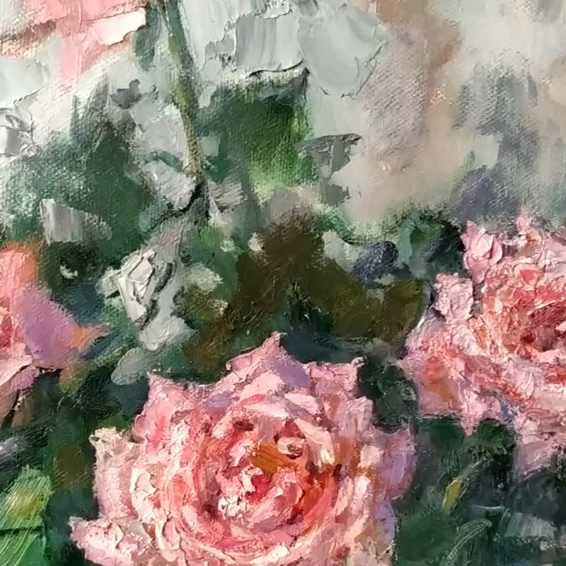 用玫瑰画玫瑰画 用鲜花绘花卉原创艺术艺术品 Flowerl Oil Wall Art 油画原作 - 海报/装饰画/版画 - 其他材质 多色