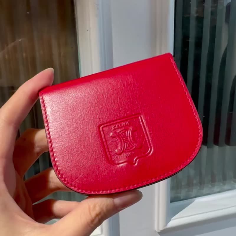 中古正品 Celine 徽章真皮零钱包 首饰收纳包 散纸包 硬币收纳 - 零钱包 - 真皮 红色