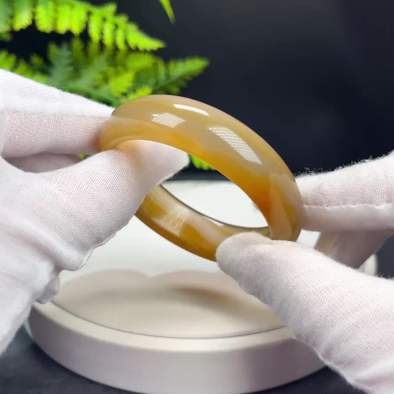 精美 渐变香槟金玛瑙手镯 52MM 冰透起刚玉髓手环 平衡稳定身心 - 手链/手环 - 半宝石 金色