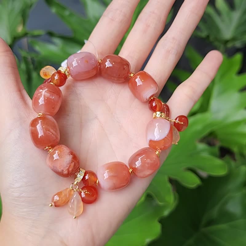 顶级缠丝玛瑙 三元及第 事业成功 招财 大宝石手链 单品 礼物 - 手链/手环 - 宝石 橘色