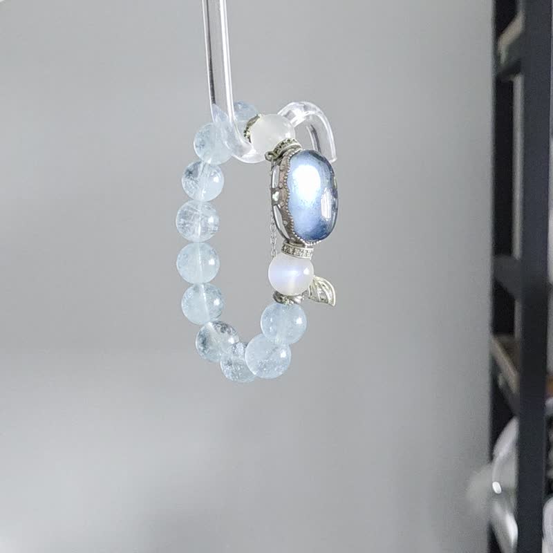 精品 高冰玻璃体圣蓝海蓝宝  蓝月光12.5MM稀有大珠手链 沟通疗愈 - 手链/手环 - 水晶 蓝色