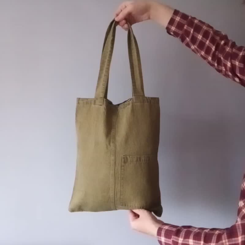 亚麻手提包日本卡其色手工简约 38 x 43 厘米 - 手提包/手提袋 - 亚麻 卡其色