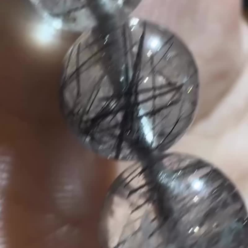 nuwn 透体 黑发晶 细针 魔鬼 黑发晶 手串 手链 手珠 防小人 - 手链/手环 - 水晶 黑色