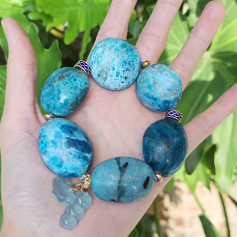 稀有蓝磷灰石 滚石 海蓝宝 如意 智慧 事业 大宝石手链 单品 礼物 - 手链/手环 - 宝石 蓝色