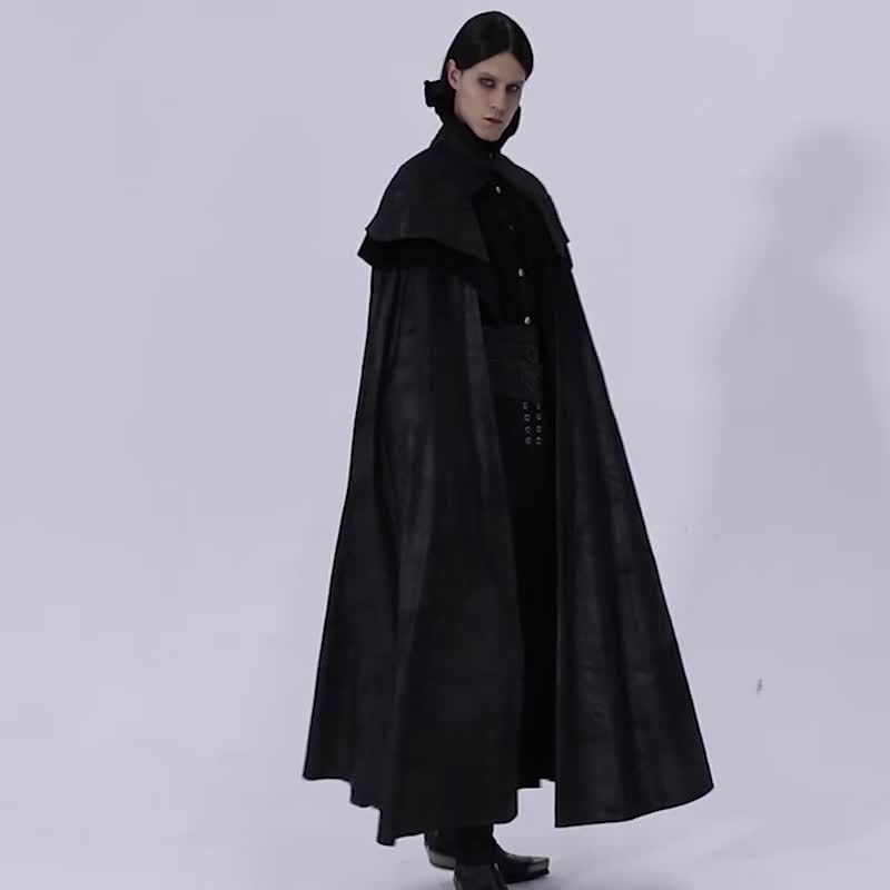 哥德吸血鬼祭司高贵斗篷 / 可调立领 - 男装外套 - 其他材质 黑色