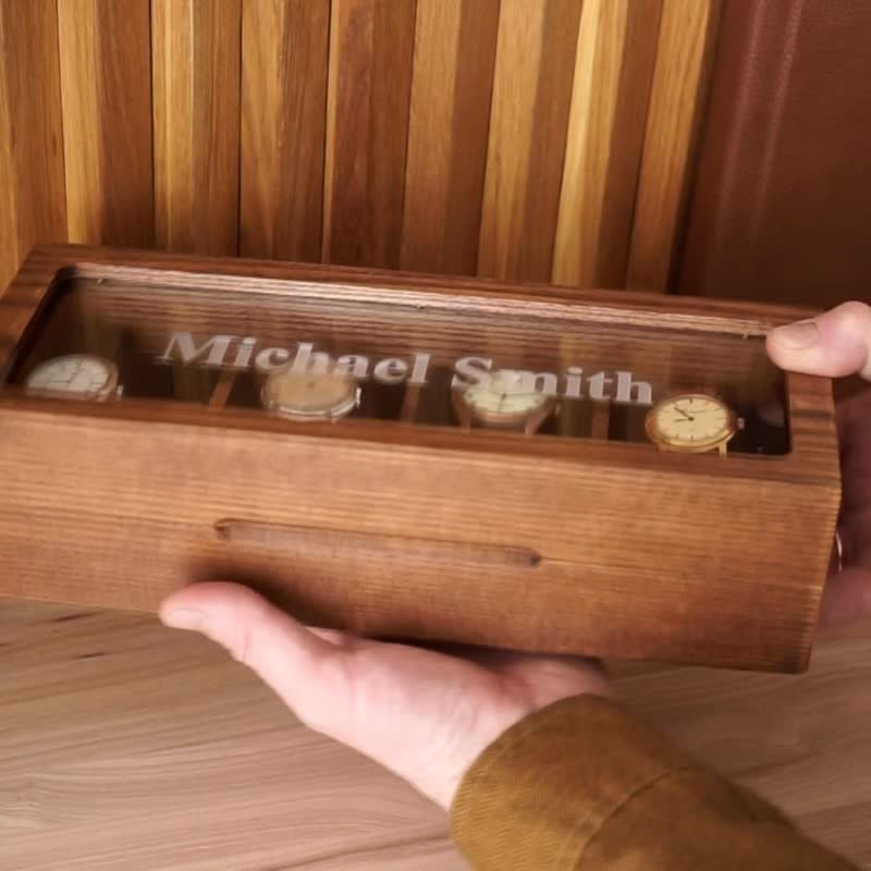 男士女士木制手表盒 雕刻手表收纳盒 手工制作的盒子 - 收纳用品 - 木头 咖啡色