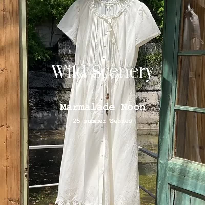 雲朵白 古嶼 vintage蕾絲花邊重工洋裝 白色通勤法式復古連身裙 - 洋装/连衣裙 - 棉．麻 白色