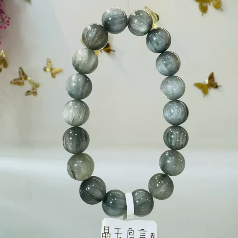 天然满顺发灰蓝兔毛水晶11.5mm38.7g稀有灰兔净化磁场疗愈自我 - 手链/手环 - 水晶 多色