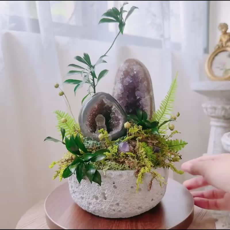 静心_陋室铭。紫水晶洞 消磁晶镇 永生叶材_不用浇水的天然 - 植栽/盆栽 - 水晶 绿色