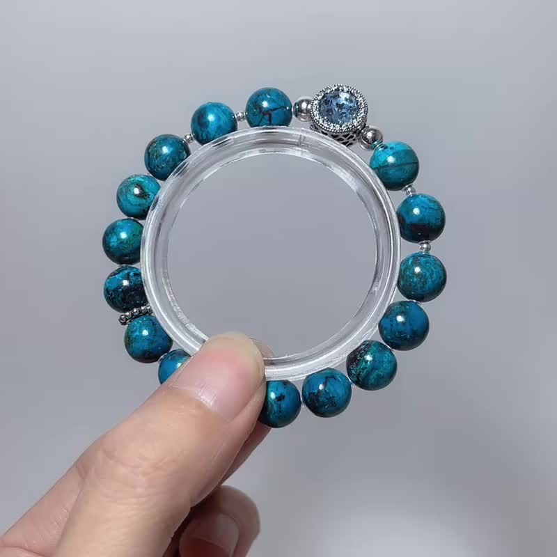 顶级 凤凰石9.5 mm 925纯银 手链 - 手链/手环 - 宝石 蓝色