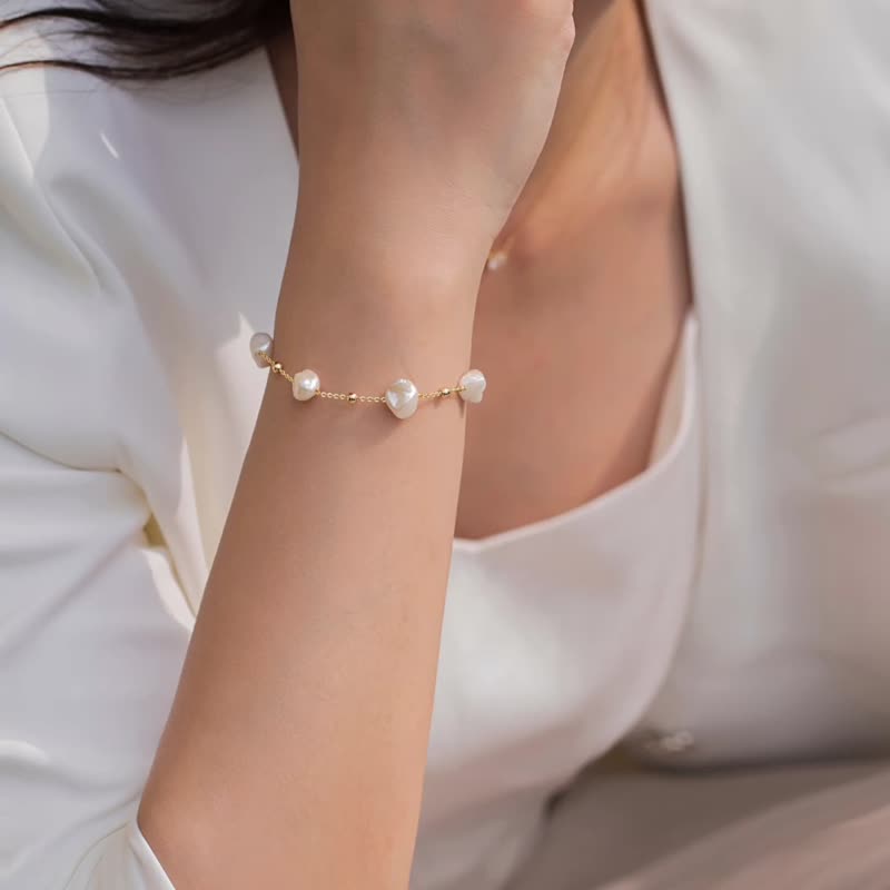 渴望手链 | 14K注金 珍珠 | 包邮 | Belinda轻珠宝 - 手链/手环 - 珍珠 金色