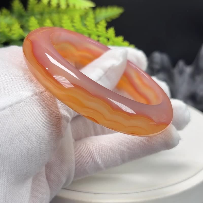 橘红冰透玛瑙手镯 千层起光聚宝盆 59mm - 手链/手环 - 半宝石 橘色