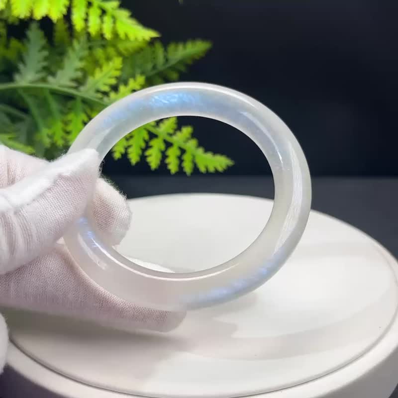 优质 蓝月光石手镯 53MM 冰透干净蓝光圆条 净化共鸣和谐内心平静 - 手链/手环 - 宝石 蓝色