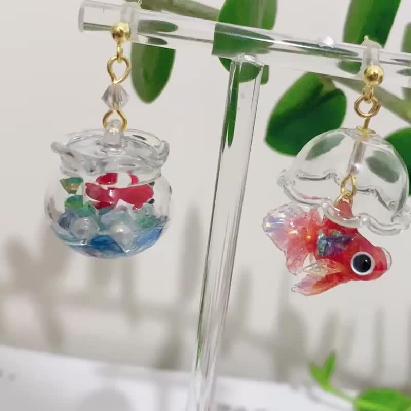 金鱼配金鱼缸、耳环、耳夹 - 耳环/耳夹 - 玻璃 多色