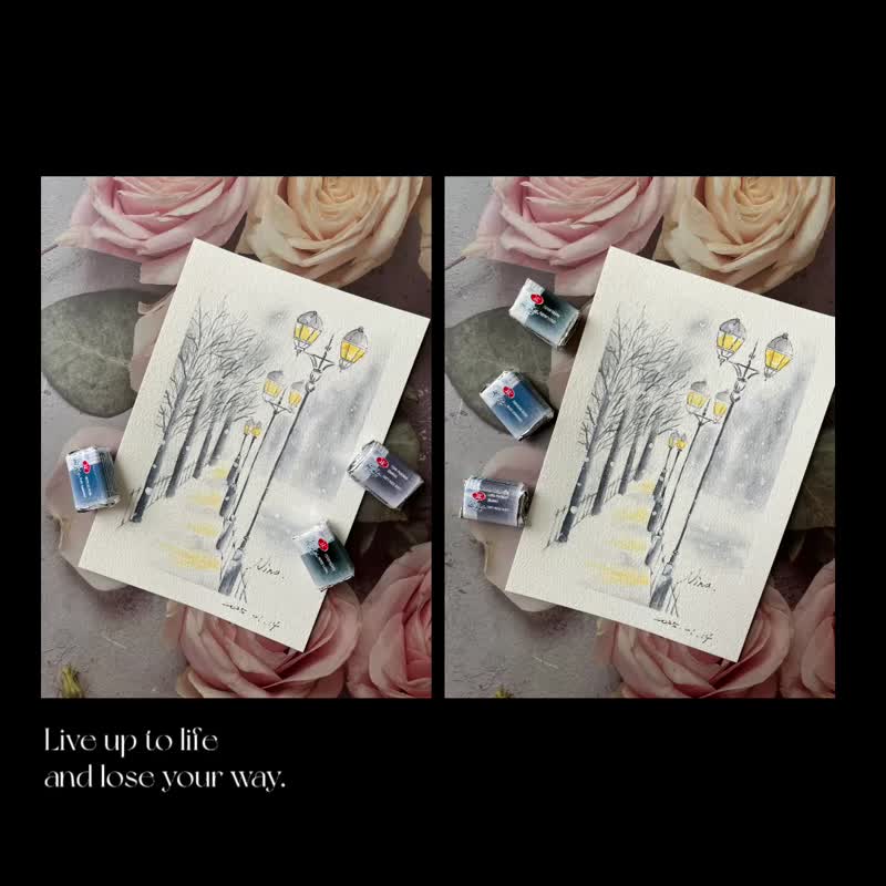 路灯下雪景 - 摆饰 - 纸 