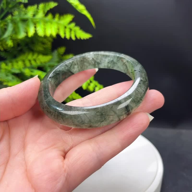 福利款 绿发晶手镯 58MM 冰润透感绿色发丝水晶手环 清新自然财富 - 手链/手环 - 水晶 绿色