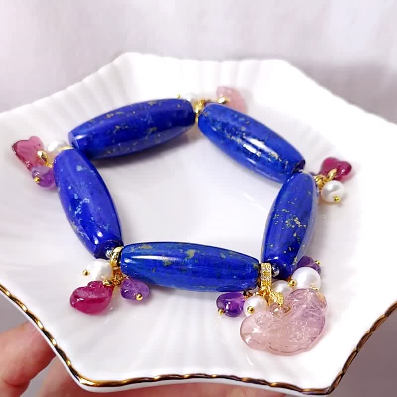 青金石长珠 碧玺 紫水晶 珍珠 如意 大宝石手链 单品 礼物 收藏 - 手链/手环 - 宝石 蓝色