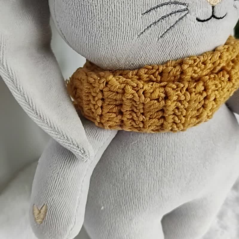 Cute organic bunny toy made of natural 100% cotton velour fa - 玩具/玩偶 - 棉 银色