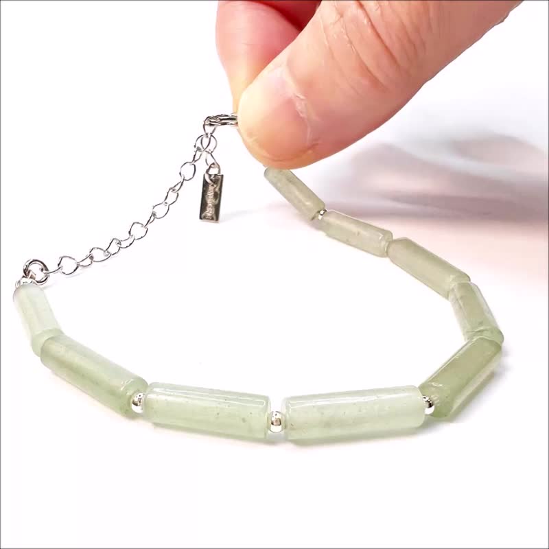 东菱玉925银水晶手串 银珠x天然石 金属垂坠延长链 开心石 好运石 - 手链/手环 - 纯银 绿色