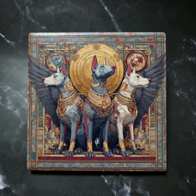 金字塔看守犬-晶雕吸水陶瓷杯垫 - 杯垫 - 陶 黑色