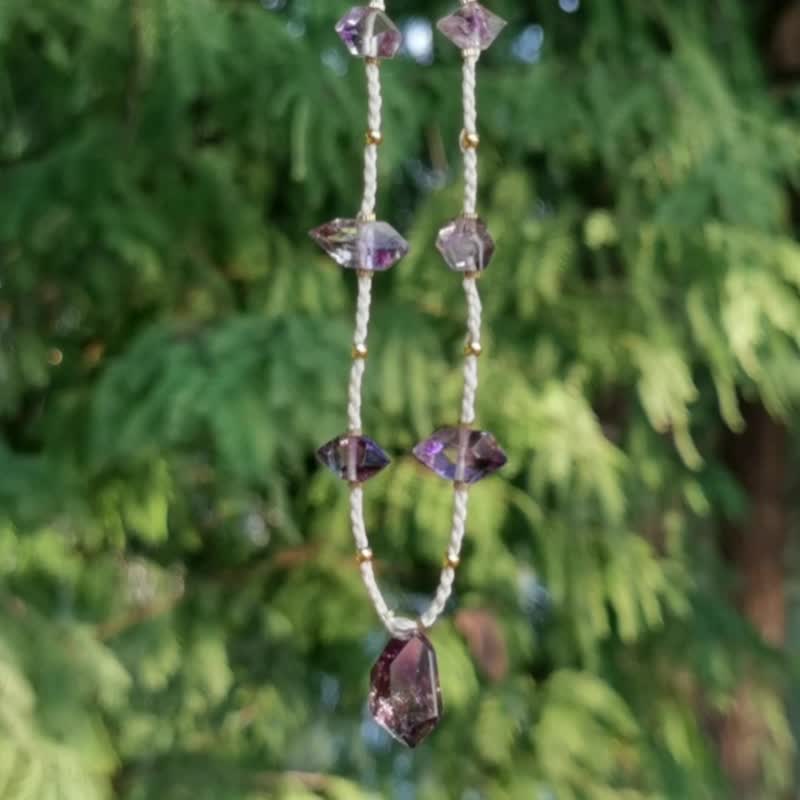 | MC | 天然超七紫发晶锁骨链  编织chocker - 项链 - 水晶 